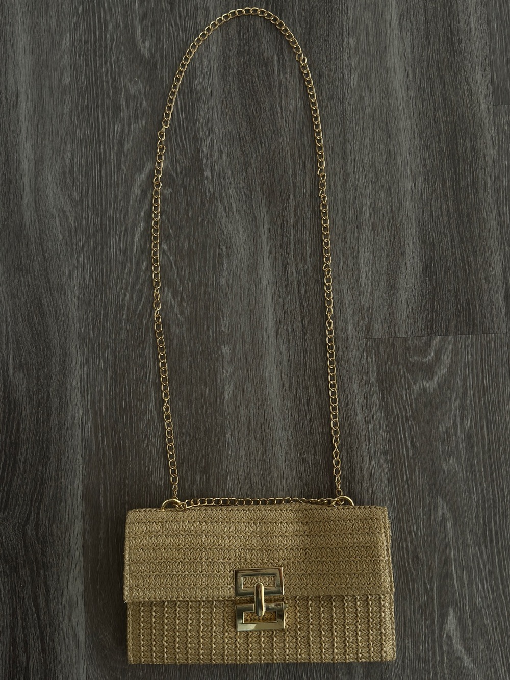 straw clutch bag with gold chain